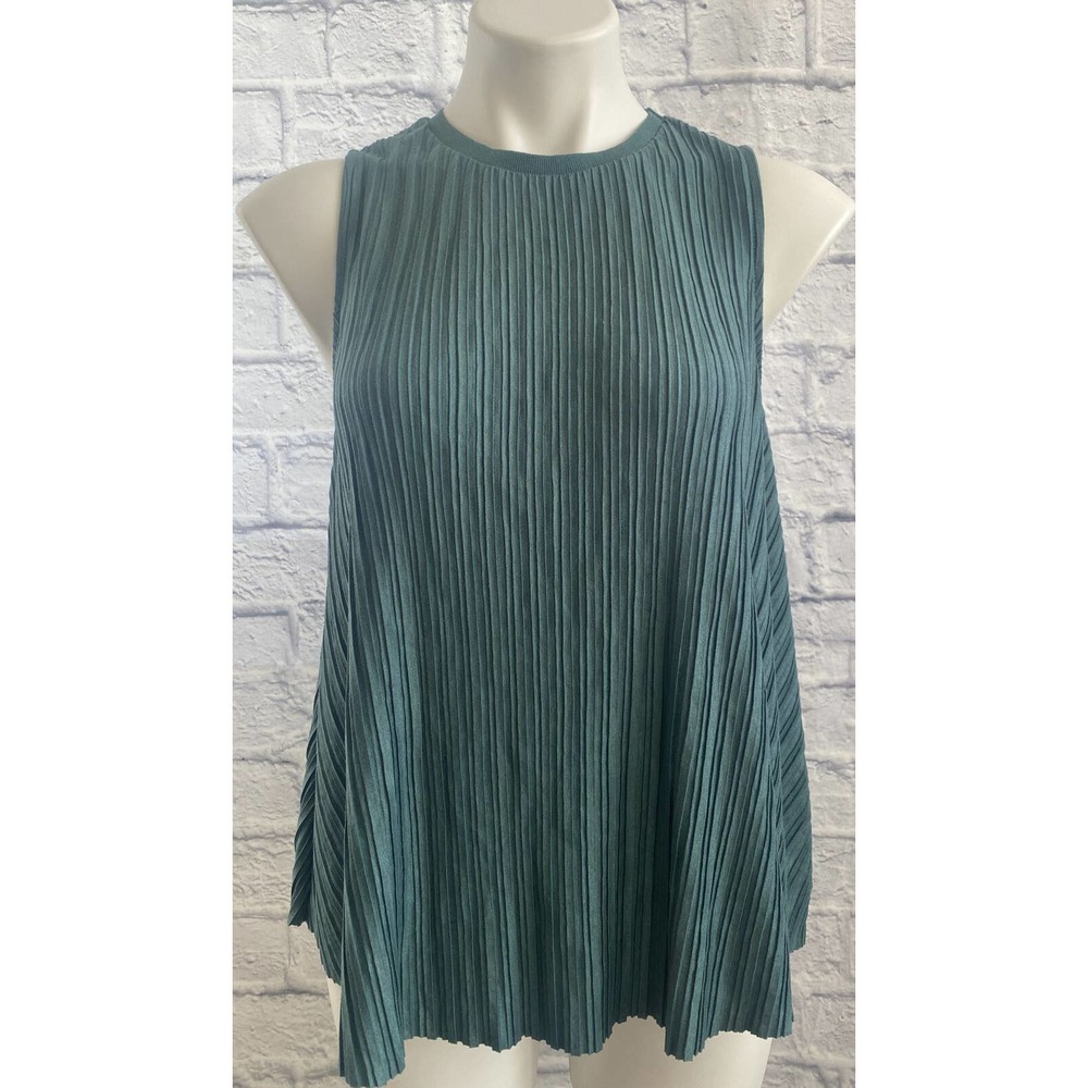 A New Day Teal Accordion Pleated Swing Tank Top Sleeveless Size XS